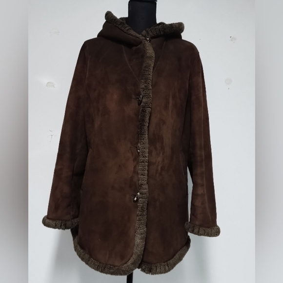 Vintage Jones New York women's jacket hooded faux suede brown Size: L - Picture 8 of 10